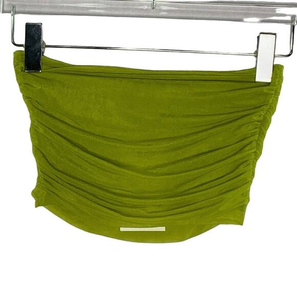 Zara S NEW Womens Ruched Chiffon Tub Top Tank Strapless Green Urban Modern - Picture 2 of 8